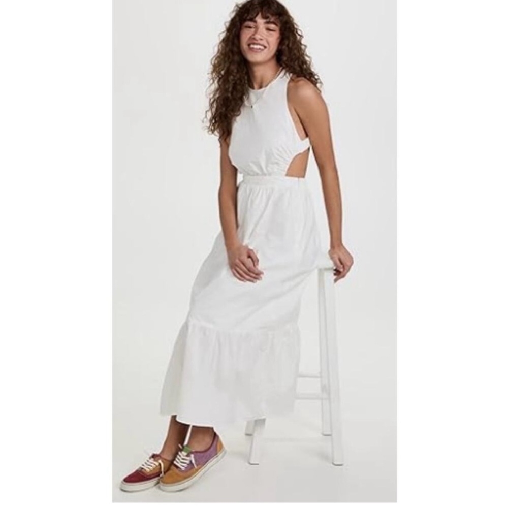 NWT English Factory Elastic Detail White Midi Sleeveless Open Back Dress M
